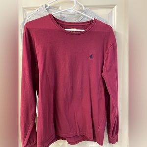 Lot of 2 polo Ralph Lauren king sleeve t shirts burgundy and gray